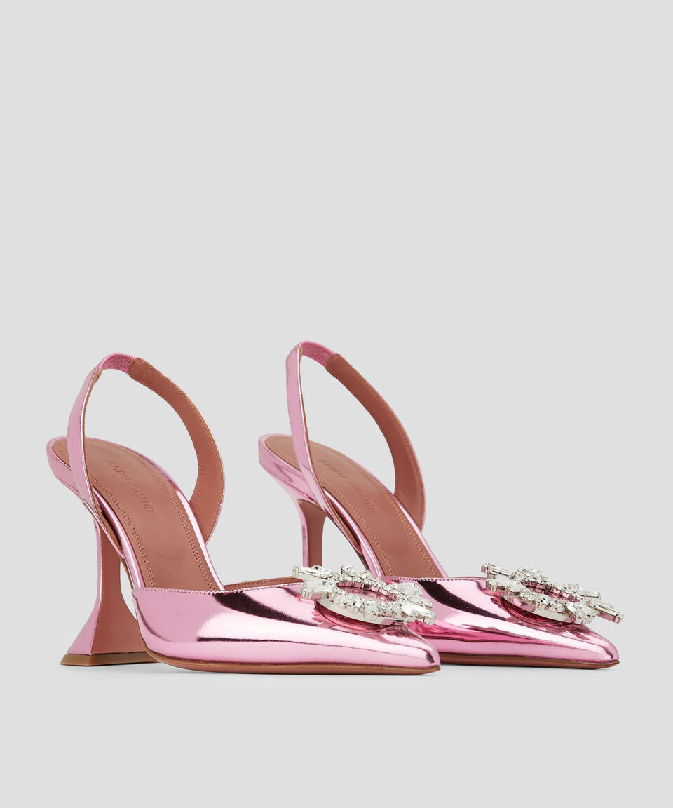 Amina Muaddi Zapatillas Slingback Begum De Tacón Alto Asimétrico En Piel Con Pedrería Mujer