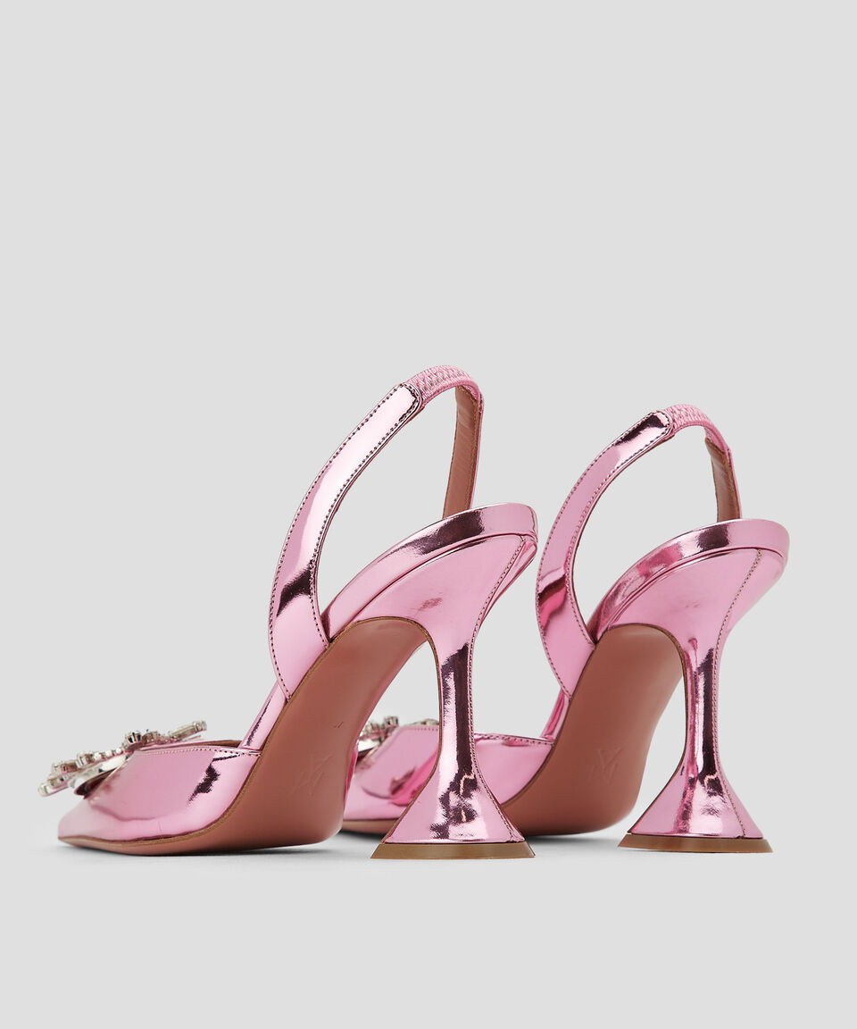 Amina Muaddi Zapatillas Slingback Begum De Tacón Alto Asimétrico En Piel Con Pedrería Mujer