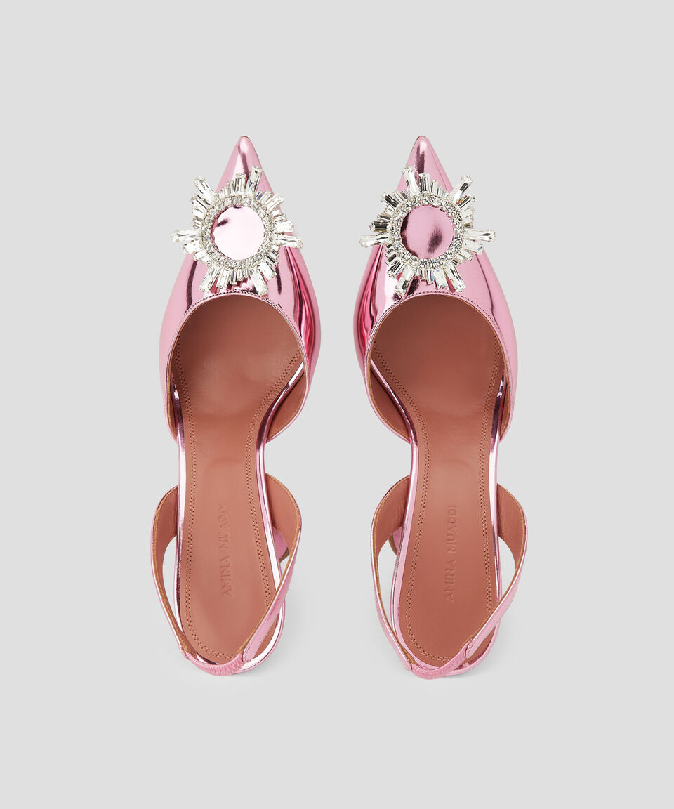 Amina Muaddi Zapatillas Slingback Begum De Tacón Alto Asimétrico En Piel Con Pedrería Mujer