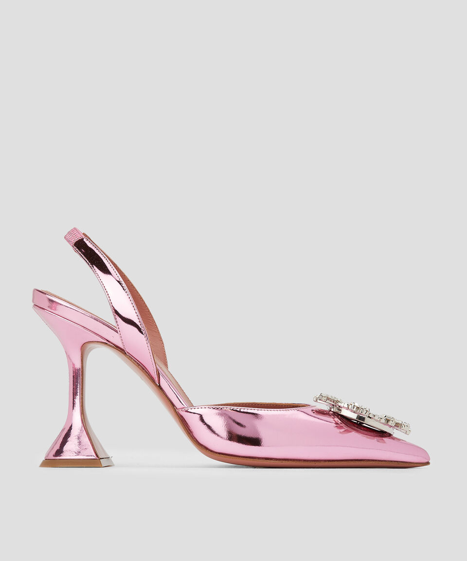 Amina Muaddi Zapatillas Slingback Begum de tacón alto asimétrico en piel con pedrería Mujer