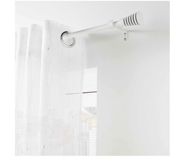 Conforama Acomoda Textil – Barra De Cortina Extensible De Metal Remate Hoja. Barra Cortina Con Soportes Universal Decorativa Ideal Para Dormitorio Salón Cocina Y Oficina. (Blanco 120x210 Cm)