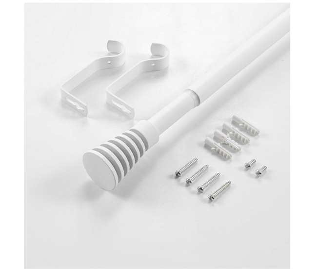 Conforama Acomoda Textil – Barra De Cortina Extensible De Metal Remate Hoja. Barra Cortina Con Soportes Universal Decorativa Ideal Para Dormitorio Salón Cocina Y Oficina. (Blanco 120x210 Cm)