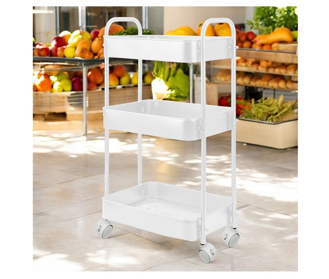 Conforama Acomoda Textil - Camarera Auxiliar Para Almacenamiento Cómoda Ligera Y Resistente En Cocina Hogar Y Restaurante. Carrito De Cocina Multiusos De 3 Niveles Con Ruedas 30x45x78 Cm. (Blanco)