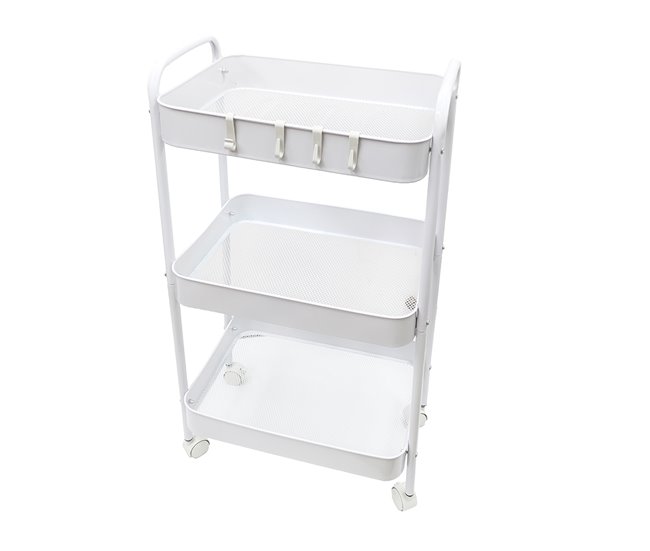 Conforama Acomoda Textil - Camarera Auxiliar Para Almacenamiento Cómoda Ligera Y Resistente En Cocina Hogar Y Restaurante. Carrito De Cocina Multiusos De 3 Niveles Con Ruedas 30x45x78 Cm. (Blanco)