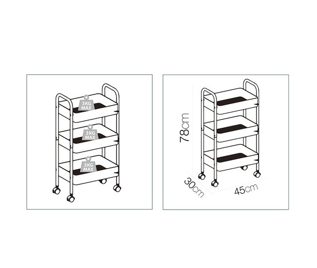 Conforama Acomoda Textil - Camarera Auxiliar Para Almacenamiento Cómoda Ligera Y Resistente En Cocina Hogar Y Restaurante. Carrito De Cocina Multiusos De 3 Niveles Con Ruedas 30x45x78 Cm. (Blanco)