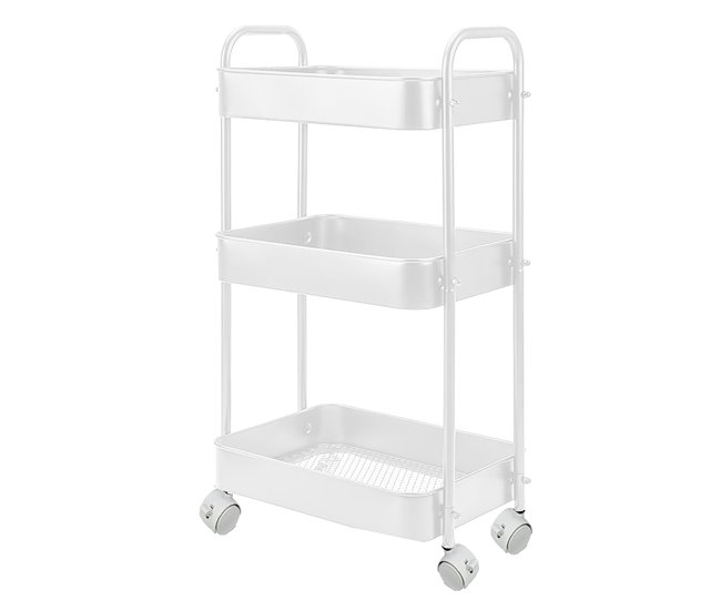 Conforama Acomoda Textil - Camarera Auxiliar para Almacenamiento Cómoda Ligera y Resistente en Cocina hogar y Restaurante. Carrito de Cocina Multiusos de 3 Niveles con Ruedas 30x45x78 cm. (Blanco)