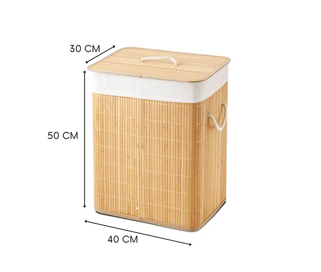 Conforama Acomoda Textil – Cesta De Bambú Plegable Con Tapa Y Asas Para Lavandería 60l De Capacidad. Cesto Grande Organizador Para La Ropa Con Bolsa Extraíble Y Lavable Color Madera 40x30x50 Cm