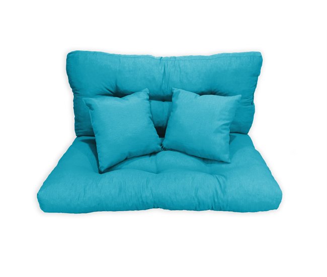Conforama Acomoda Textil - Cojines Sofá Palets. Conjunto 4 Piezas Para Palet Asiento 120x80 Cm + Respaldo + 2 Cojines. Cómodo Y Elegante Para Interior Y Exterior. NO INCLUYE PALETS. (Azul)