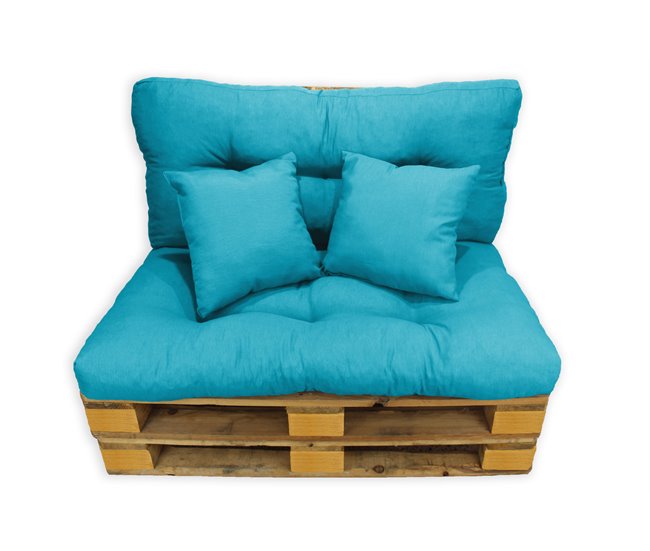 Conforama Acomoda Textil - Cojines Sofá Palets. Conjunto 4 Piezas para Palet Asiento 120x80 cm + Respaldo + 2 Cojines. Cómodo y Elegante para Interior y Exterior. NO INCLUYE PALETS. (Azul)