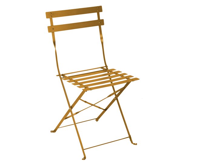 Conforama Acomoda Textil – Conjunto De Mesa Auxiliar Redonda Con 2 Sillas De Metal. Set De Asiento Con Mesita Estable Y Resistente De Exterior Para Jardín Terraza Y Patio. (Amarillo)