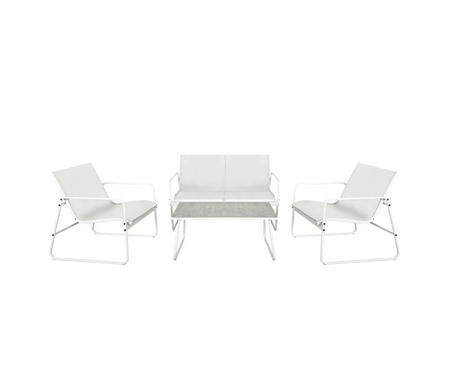 Conforama Acomoda Textil – Conjunto Jardín De Sofá + 2 Sillones + Mesa De Acero Resistente Decorativo Y Ligero. Asiento Para Exterior En Patio Balcón Y Terraza De Fácil Instalación. (Blanco 4 Piezas)