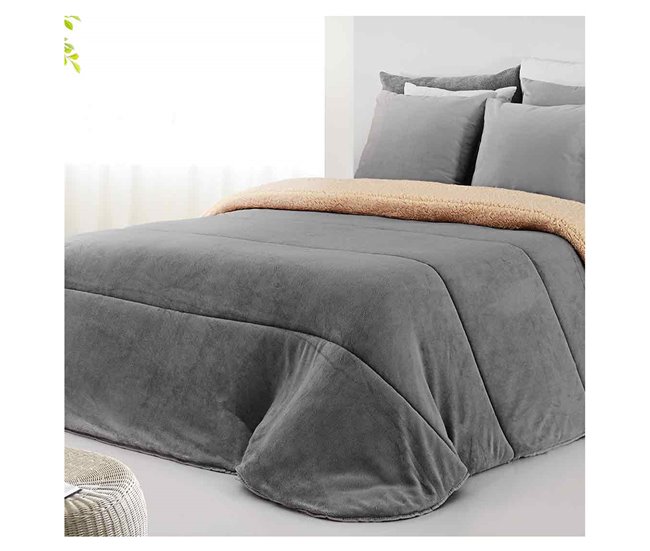 Conforama Acomoda Textil – Edredón Nórdico De Sedalina Con Borreguito. Edredón Sherpa Estampado Para Cama De 90 Y 105 Manta Cama Matrimonio Y Sofá De Invierno Cálida Y Suave. (Gris Oscuro 180X250 Cm)