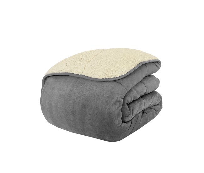 Conforama Acomoda Textil – Edredón Nórdico de Sedalina con Borreguito. Edredón Sherpa Estampado para Cama de 90 y 105 Manta Cama Matrimonio y Sofá de Invierno Cálida y Suave. (Gris Oscuro 180X250 cm)