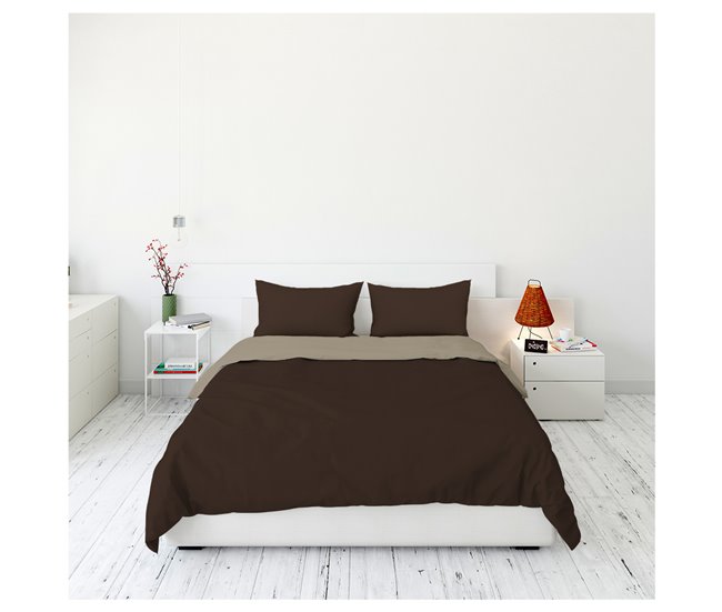 Conforama Acomoda Textil – Funda Relleno Nórdico Reversible De Invierno Para Cama. Funda Bicolor Cálida Para Edredón Suave Lavable Y Resistente Con Fundas De Cojín. (Marrón Cama 105 Cm)