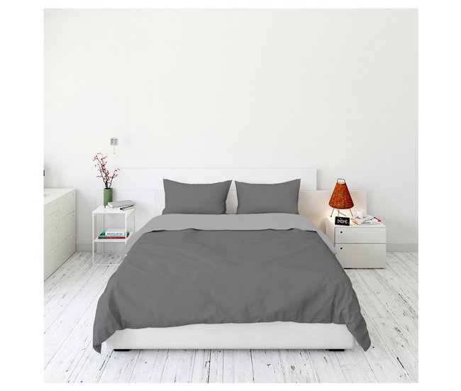 Conforama Acomoda Textil – Funda Relleno Nórdico Reversible De Invierno Para Cama. Funda Bicolor Cálida Para Edredón Suave Lavable Y Resistente Con Fundas De Cojín. (Gris Cama 90 Cm)