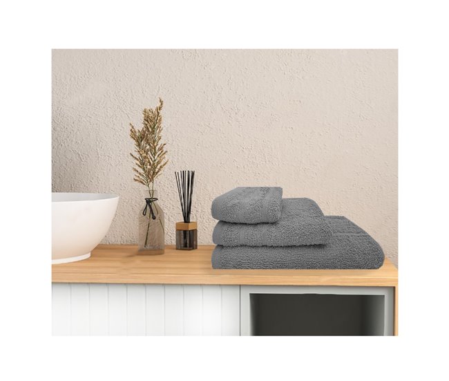 Conforama Acomoda Textil – Juego 3 Toallas De Baño 100 Algodón. Pack 3 Toalla Rizo Con Cenefa 450 Gr/m2 Toallas De Ducha Lavado Y Bidet Suave Y Absorbente Para Aseo Y Gimnasio. (Gris)