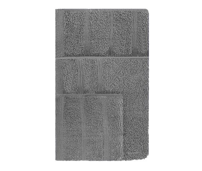 Conforama Acomoda Textil – Juego 3 Toallas De Baño 100 Algodón. Pack 3 Toalla Rizo Con Cenefa 450 Gr/m2 Toallas De Ducha Lavado Y Bidet Suave Y Absorbente Para Aseo Y Gimnasio. (Gris)