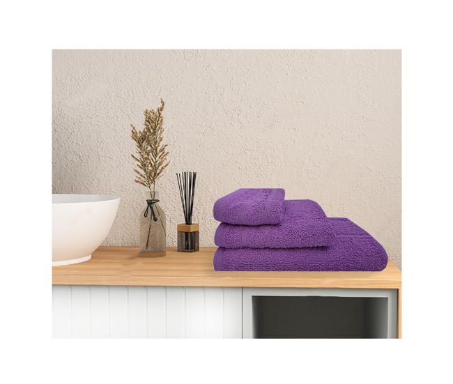 Conforama Acomoda Textil – Juego 3 Toallas De Baño 100 Algodón. Pack 3 Toalla Rizo Con Cenefa 450 Gr/m2 Toallas De Ducha Lavado Y Bidet Suave Y Absorbente Para Aseo Y Gimnasio. (Morado)