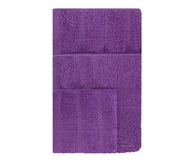 Conforama Acomoda Textil – Juego 3 Toallas De Baño 100 Algodón. Pack 3 Toalla Rizo Con Cenefa 450 Gr/m2 Toallas De Ducha Lavado Y Bidet Suave Y Absorbente Para Aseo Y Gimnasio. (Morado)