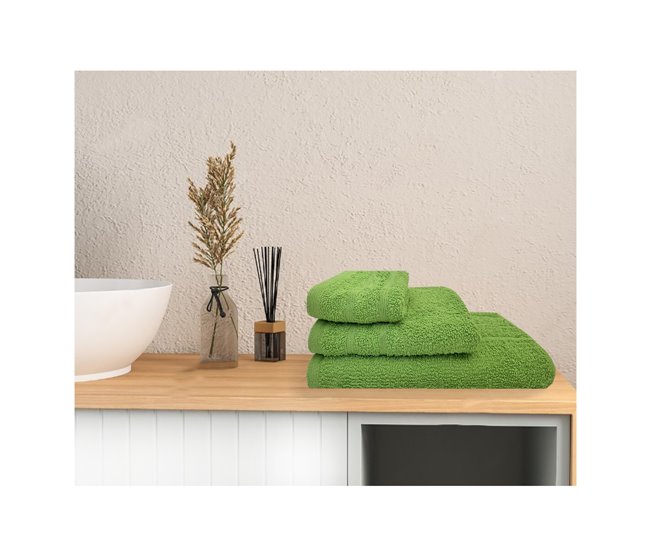 Conforama Acomoda Textil – Juego 3 Toallas De Baño 100 Algodón. Pack 3 Toalla Rizo Con Cenefa 450 Gr/m2 Toallas De Ducha Lavado Y Bidet Suave Y Absorbente Para Aseo Y Gimnasio. (Verde)