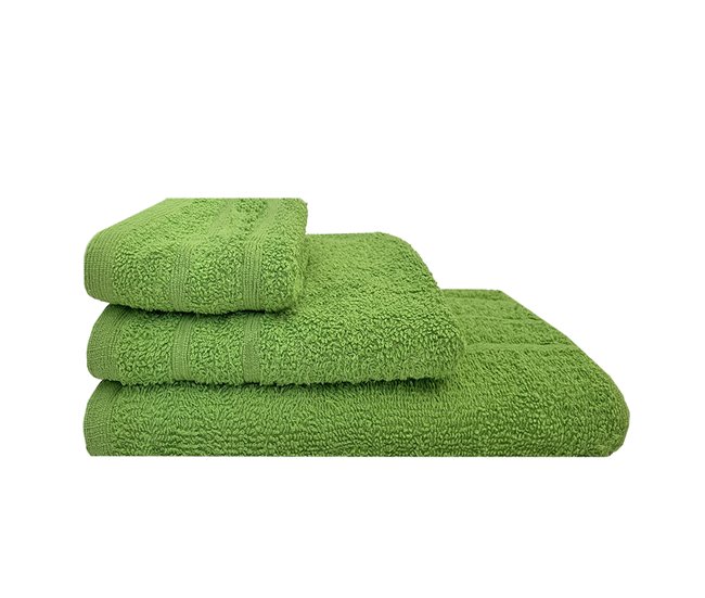Conforama Acomoda Textil – Juego 3 Toallas de Baño 100 Algodón. Pack 3 Toalla Rizo con Cenefa 450 gr/m2 Toallas de Ducha Lavado y Bidet Suave y Absorbente Para Aseo y Gimnasio. (Verde)