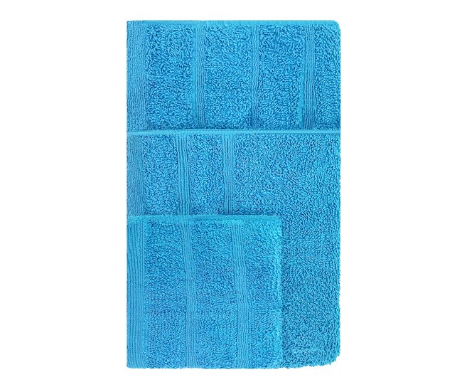 Conforama Acomoda Textil – Juego 3 Toallas De Baño 100 Algodón. Pack 3 Toalla Rizo Con Cenefa 450 Gr/m2 Toallas De Ducha Lavado Y Bidet Suave Y Absorbente Para Aseo Y Gimnasio. (Azul)