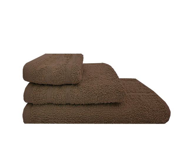 Conforama Acomoda Textil – Juego 3 Toallas de Baño 100 Algodón. Pack 3 Toalla Rizo con Cenefa 450 gr/m2 Toallas de Ducha Lavado y Bidet Suave y Absorbente Pasa Aseo y Gimnasio. (Marrón)