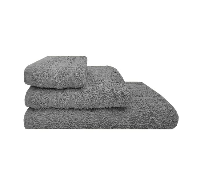 Conforama Acomoda Textil – Juego 3 Toallas de Baño 100 Algodón. Pack 3 Toalla Rizo con Cenefa 450 gr/m2 Toallas de Ducha Lavado y Bidet Suave y Absorbente Para Aseo y Gimnasio. (Gris)