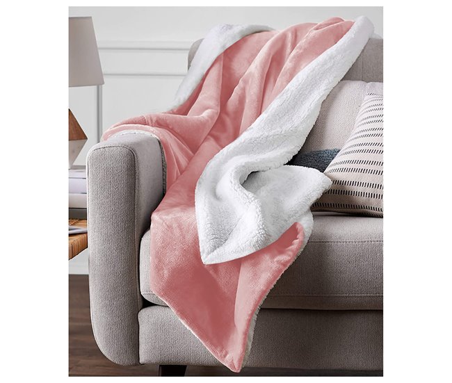 Conforama Acomoda Textil – Manta De Sedalina Con Borreguito Extra Suave Para Invierno. Manta Cálida Ligera Y Transpirable Para Cama. Mantita Lisa Reversible De Sofá Sillón Y Viaje. (Rosa 130x160 Cm)
