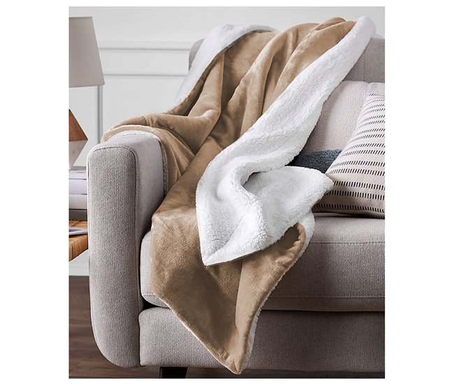 Conforama Acomoda Textil – Manta De Sedalina Con Borreguito Extra Suave Para Invierno. Manta Cálida Ligera Y Transpirable Para Cama. Mantita Lisa Reversible De Sofá Sillón Y Viaje. (Beige 130x160 Cm)