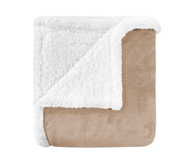 Conforama Acomoda Textil – Manta De Sedalina Con Borreguito Extra Suave Para Invierno. Manta Cálida Ligera Y Transpirable Para Cama. Mantita Lisa Reversible De Sofá Sillón Y Viaje. (Beige 130x160 Cm)