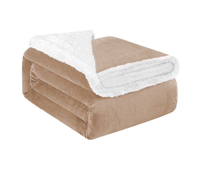 Conforama Acomoda Textil – Manta de Sedalina con Borreguito Extra Suave para Invierno. Manta Cálida Ligera y Transpirable para Cama. Mantita Lisa Reversible de Sofá Sillón y Viaje. (Beige 130x160 cm)