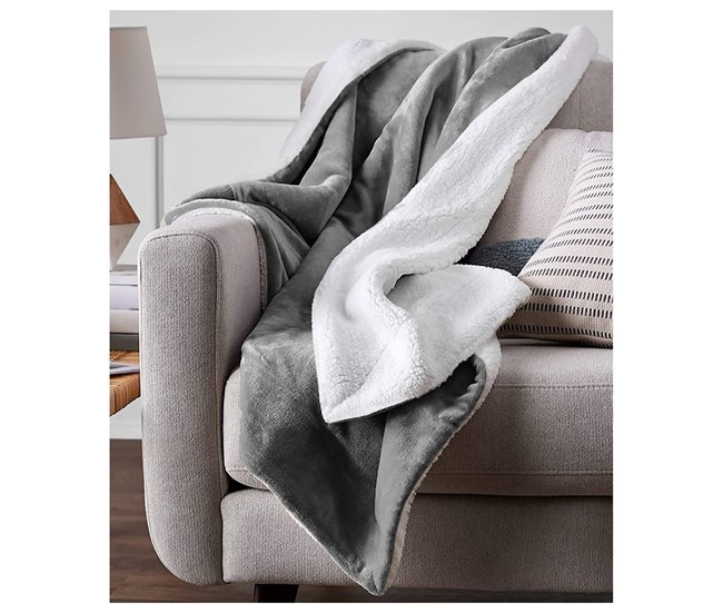 Conforama Acomoda Textil – Manta De Sedalina Con Borreguito Extra Suave Para Invierno. Manta Cálida Ligera Y Transpirable Para Cama. Mantita Lisa Reversible De Sofá Sillón Y Viaje. (Gris 130x160 Cm)
