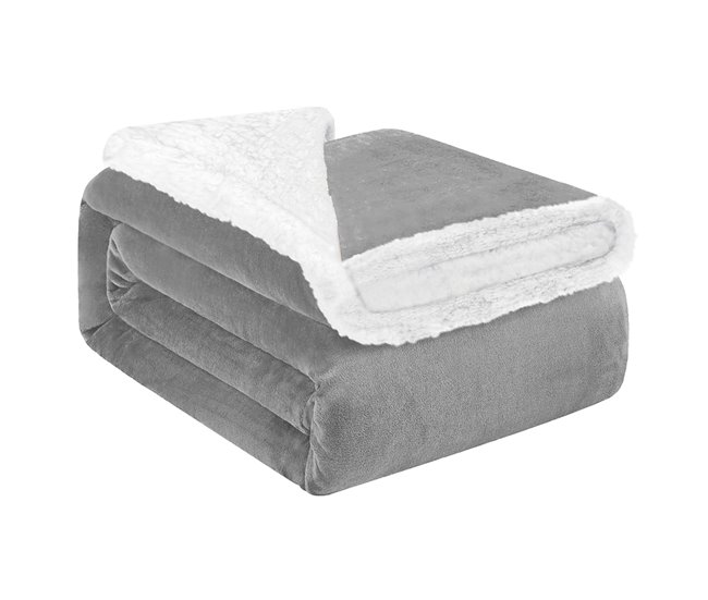 Conforama Acomoda Textil – Manta de Sedalina con Borreguito Extra Suave para Invierno. Manta Cálida Ligera y Transpirable para Cama. Mantita Lisa Reversible de Sofá Sillón y Viaje. (Gris 130x160 cm)