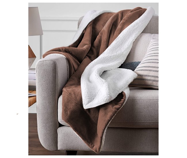 Conforama Acomoda Textil – Manta De Sedalina Con Borreguito Extra Suave Para Invierno. Manta Cálida Ligera Y Transpirable Para Cama. Mantita Lisa Reversible De Sofá Sillón Y Viaje. (Chocolate 130x160 Cm)