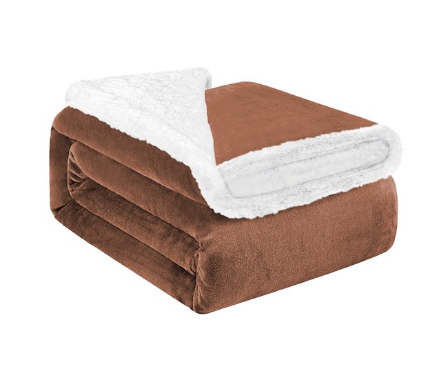 Conforama Acomoda Textil – Manta de Sedalina con Borreguito Extra Suave para Invierno. Manta Cálida Ligera y Transpirable para Cama. Mantita Lisa Reversible de Sofá Sillón y Viaje. (Chocolate 130x160 cm)