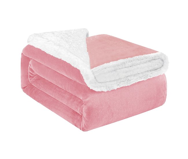 Conforama Acomoda Textil – Manta de Sedalina con Borreguito Extra Suave para Invierno. Manta Cálida Ligera y Transpirable para Cama. Mantita Lisa Reversible de Sofá Sillón y Viaje. (Rosa 130x160 cm)