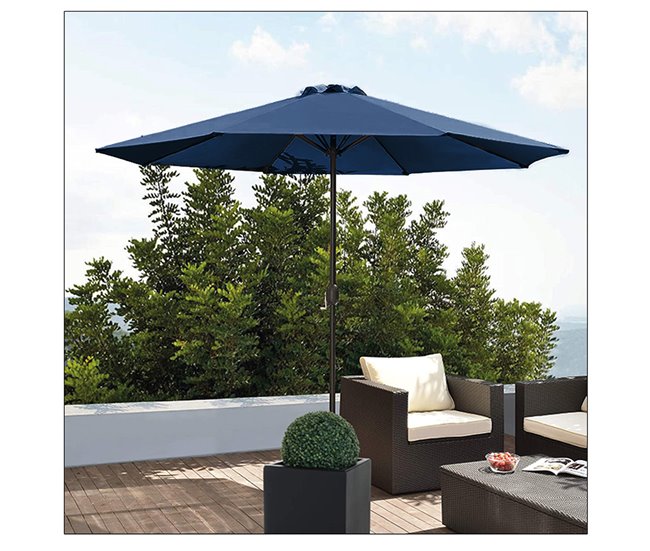 Conforama Acomoda Textil – Sombrilla De Jardín Con Forro Anti UV. Parasol De Aluminio Con Manivela Toldo Octogonal Ø 3 M Para Terrazas Y Patios 244 X 300cm. (Azul)