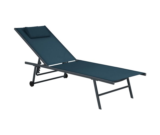Conforama Acomoda Textil – Tumbona de Jardín Plegable y Reclinable en 5 Posiciones con Ruedas. Hamaca con Cojín Cómoda y Resistente para Terraza Camping y Patio 185x55x32/97 cm. (Azul Petróleo 1 Ud)