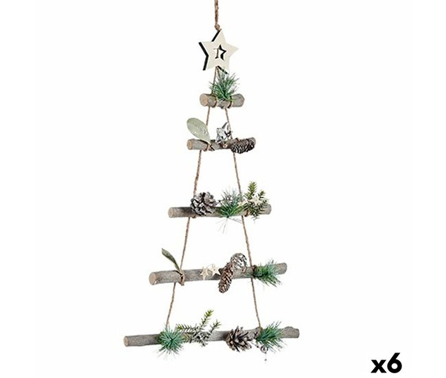 Conforama Adorno Navideño Árbol de Navidad Marrón Plateado Madera Plástico 34 x 5 x 65 cm (6 Unidades)