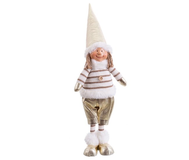 Conforama Adorno Navideño Blanco Dorado Metal Poliresina Tejido Niño 12 x 8 5 x 40 cm