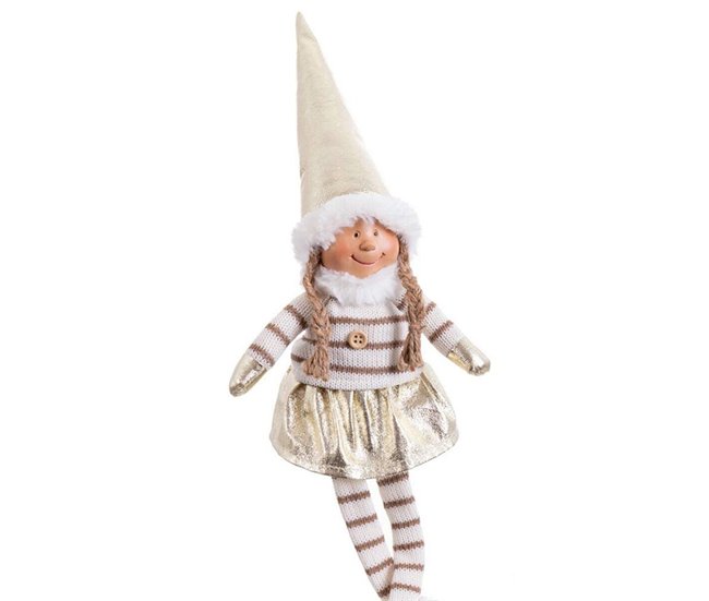 Conforama Adorno Navideño Blanco Dorado Poliresina Arena Tejido Niña 12 X 9 X 48 Cm