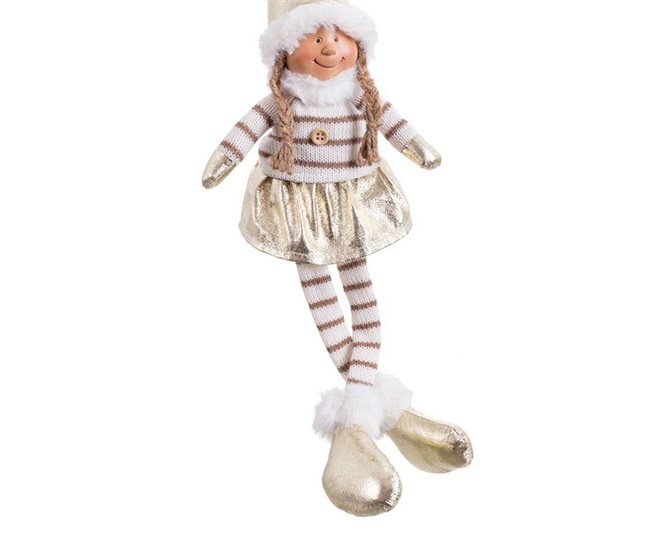 Conforama Adorno Navideño Blanco Dorado Poliresina Arena Tejido Niña 12 X 9 X 48 Cm