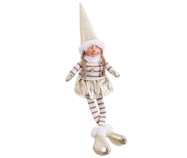 Conforama Adorno Navideño Blanco Dorado Poliresina Arena Tejido Niña 12 x 9 x 48 cm
