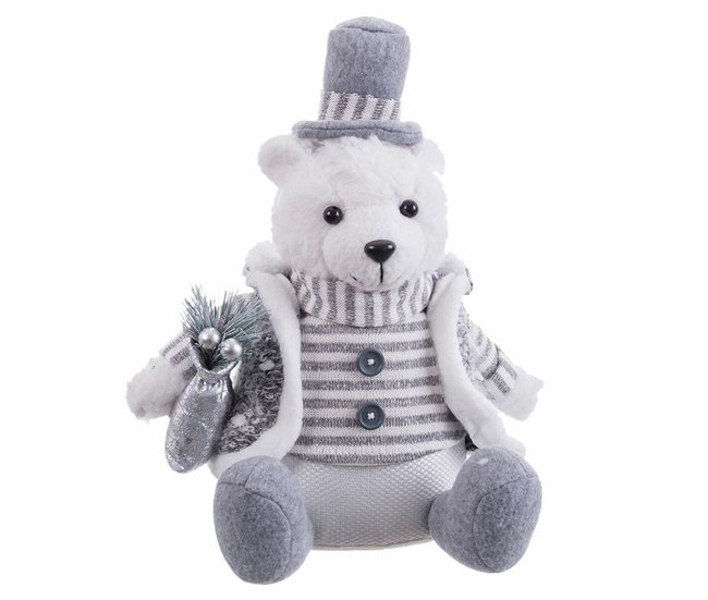Conforama Adorno Navideño Blanco Gris Arena Tejido Oso polar 10 x 13 x 28 cm