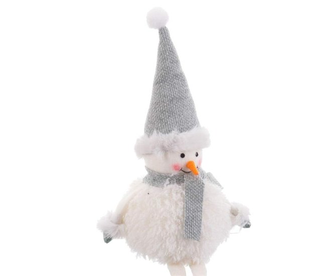 Conforama Adorno Navideño Blanco Gris Madera Foam Tejido Muñeco De Nieve 11 X 10 X 45 Cm