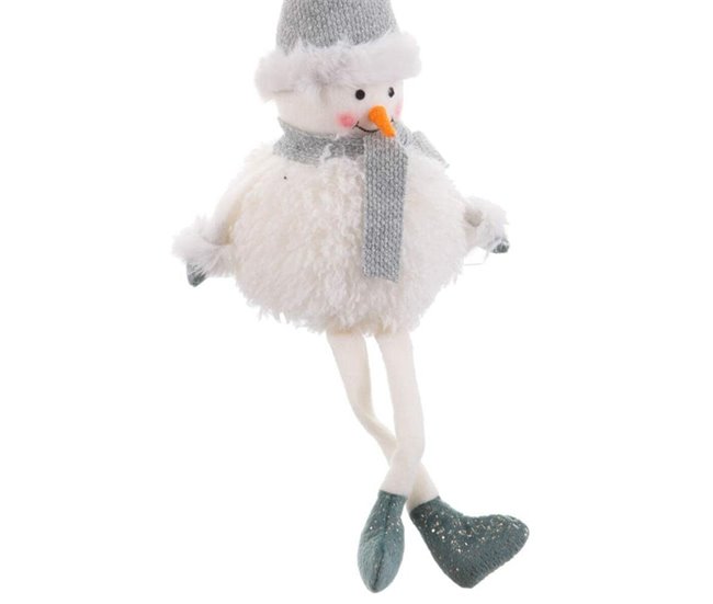 Conforama Adorno Navideño Blanco Gris Madera Foam Tejido Muñeco De Nieve 11 X 10 X 45 Cm