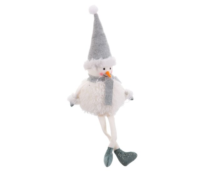 Conforama Adorno Navideño Blanco Gris Madera Foam Tejido Muñeco de Nieve 11 x 10 x 45 cm