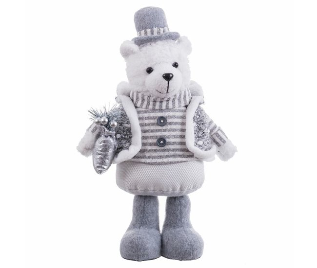 Conforama Adorno Navideño Blanco Gris Metal Tejido Oso polar 20 x 10 x 33 cm