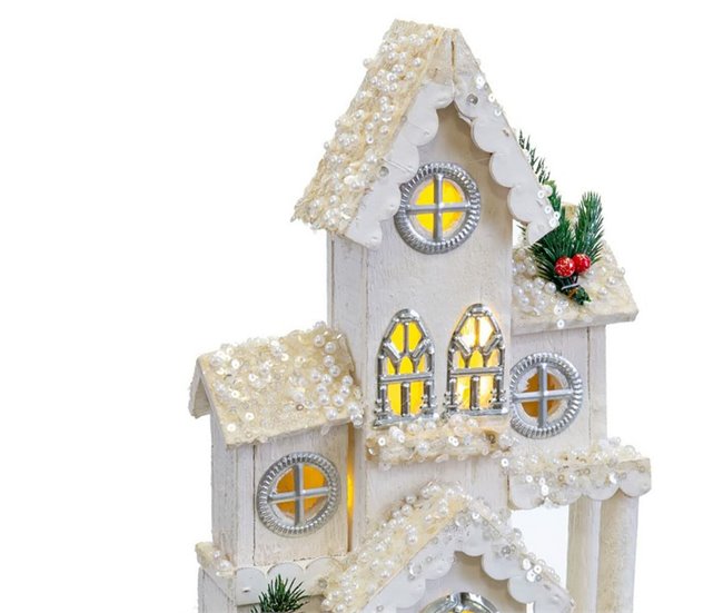 Conforama Adorno Navideño Blanco Madera Casa 24 X 11 X 39 Cm